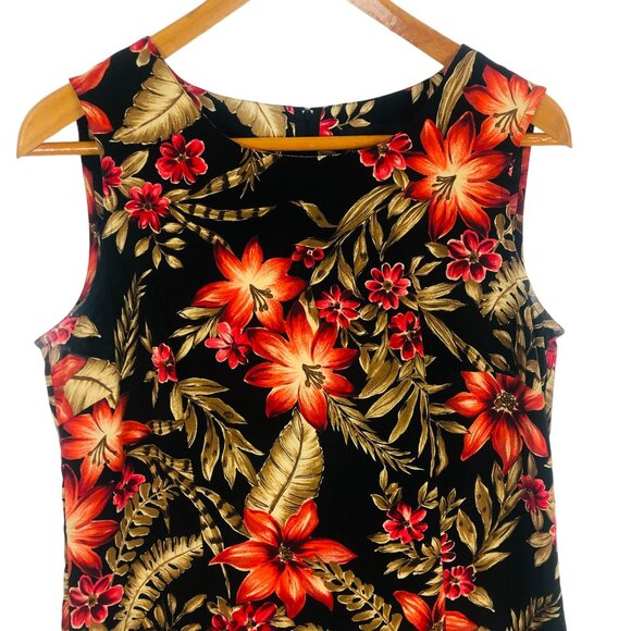 Sag Harbor Shift Midi Dress Med? Sleeveless Floral Color Pop Black Orange Gold - Picture 2 of 8